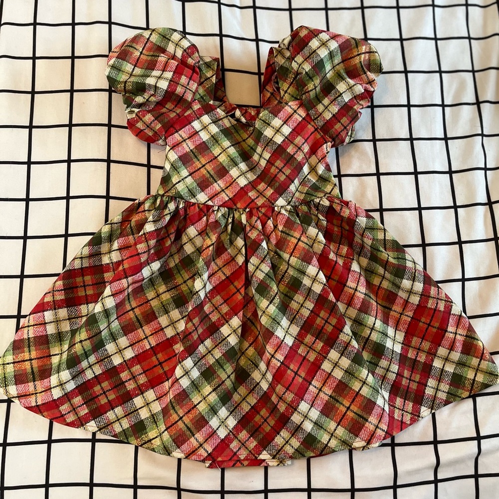 Handmade Plaid Puff Sleeve Dress